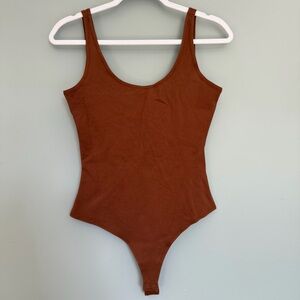 freeme Terracotta Brown Scoop Neck Lower Back Tank Top Thong Bodysuit